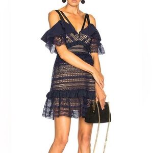 Self Portrait Blue Lace Panelled Dress Chest Strap